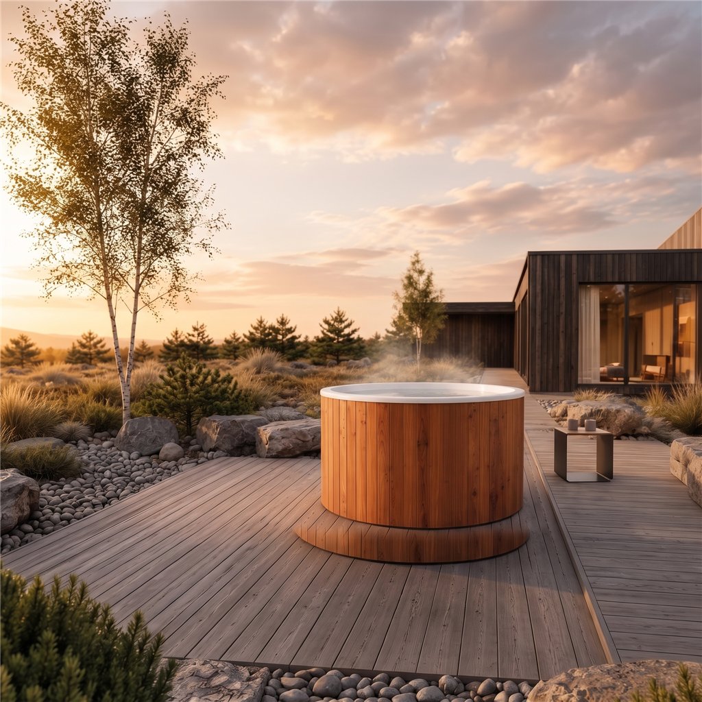Holl's Olma Nordic Hot Tub Ø 160 cm with O'Spa Flow 5 kW Heat Pump