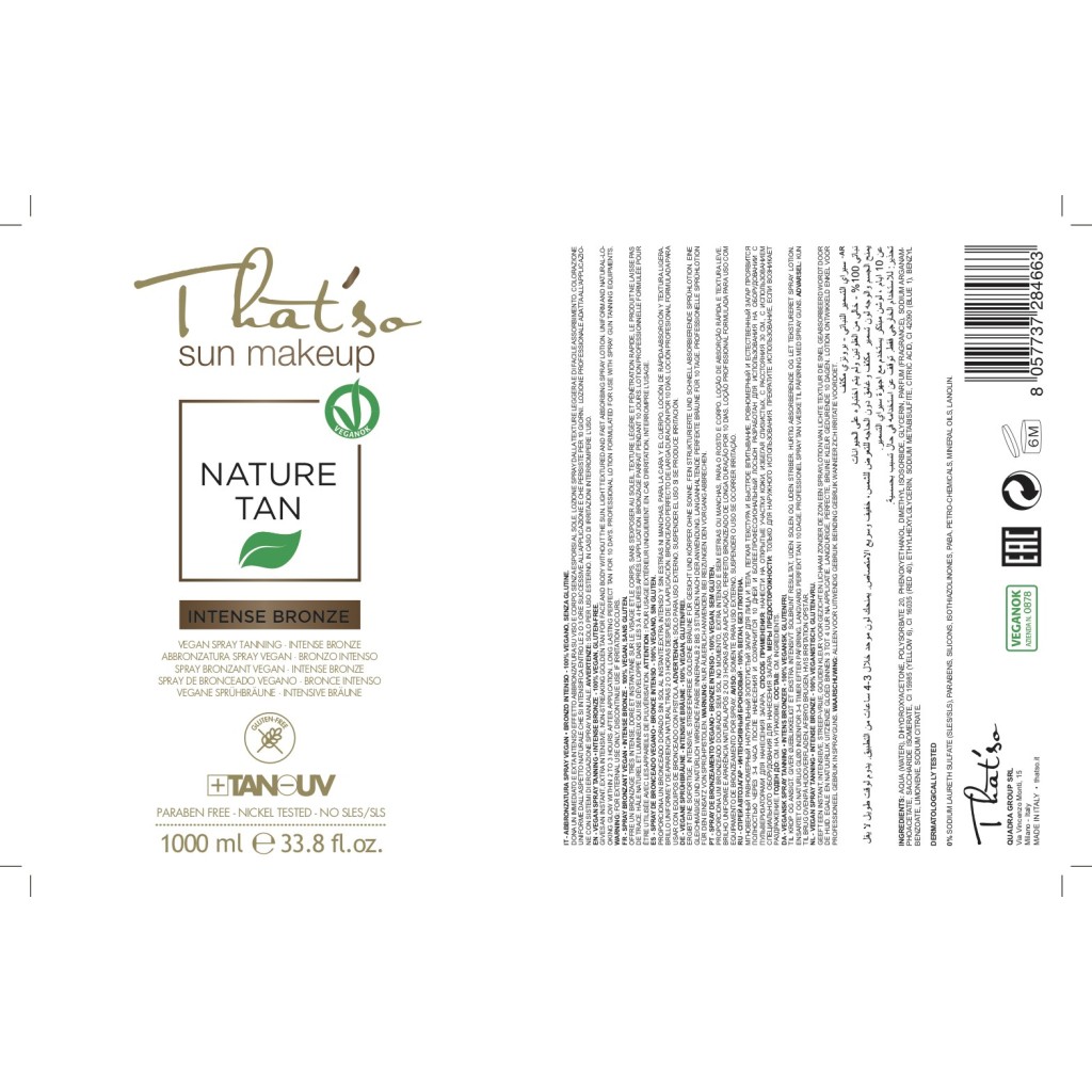 That'so Vegano - Spray Bronceador DHA 10% 1L para bronceado profesional