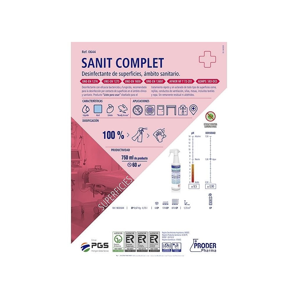 Sanit COMPLET pulizia e disinfezione virucida pronto all'uso spray 750 ml Proder