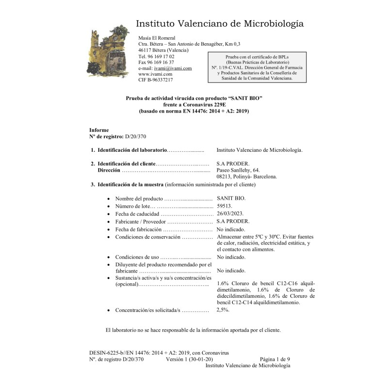 Sanit BIO Higienizante Proder para Solariums - 20 sobres de 0,05L -Proder -Esterilizadores y desinfectantes