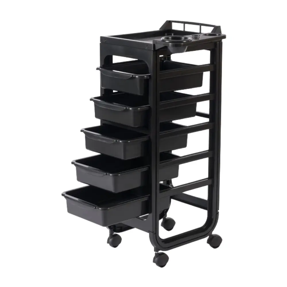 Chariot de coiffure Weelko Hope Cart Black avec 5 tiroirs amovibles -Weelko -Chariots de barbier